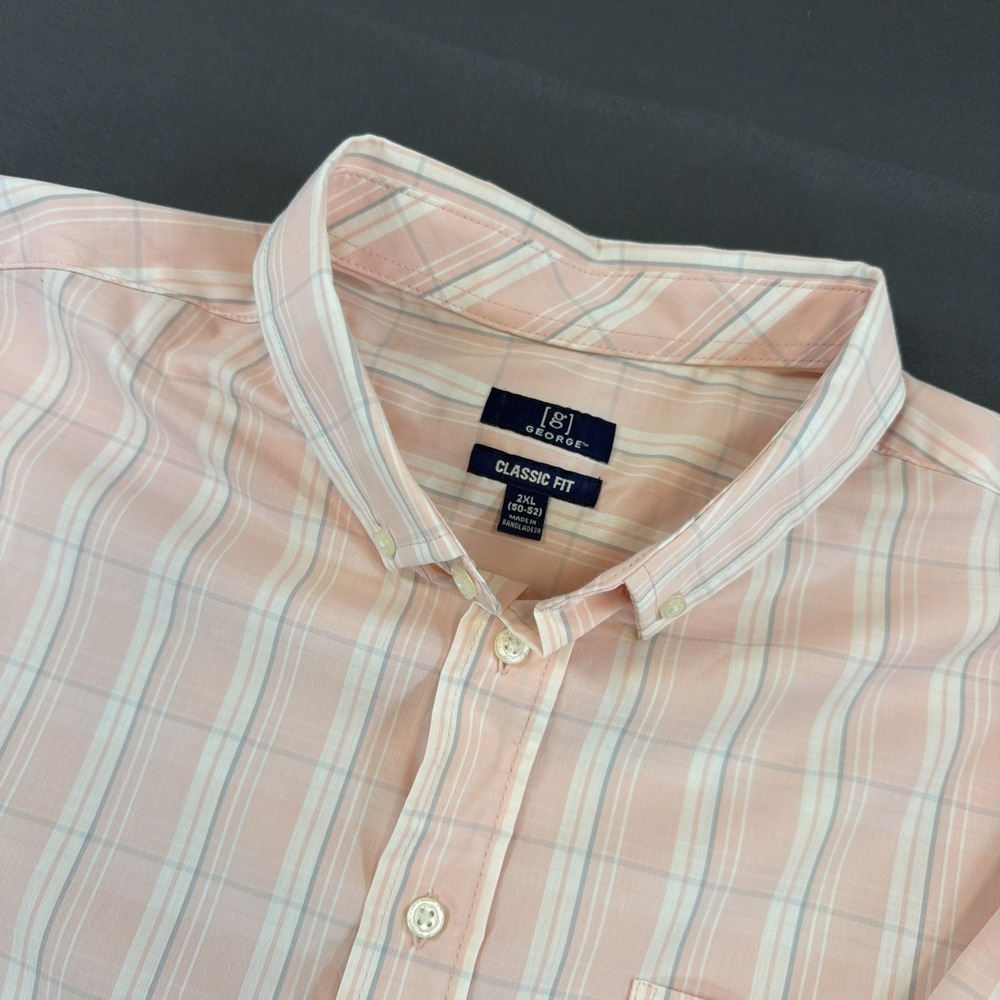 George Men's Soft Pink Plaid Short Sleeve Shirt Classic Fit 2XL